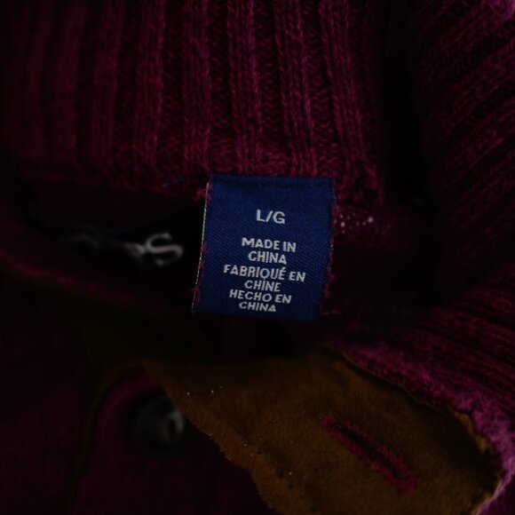 Chaps Purple Ribbed Mock Neck Thick Henley Knit Cotton Sweater Large Elbow Patch - Picture 11 of 12